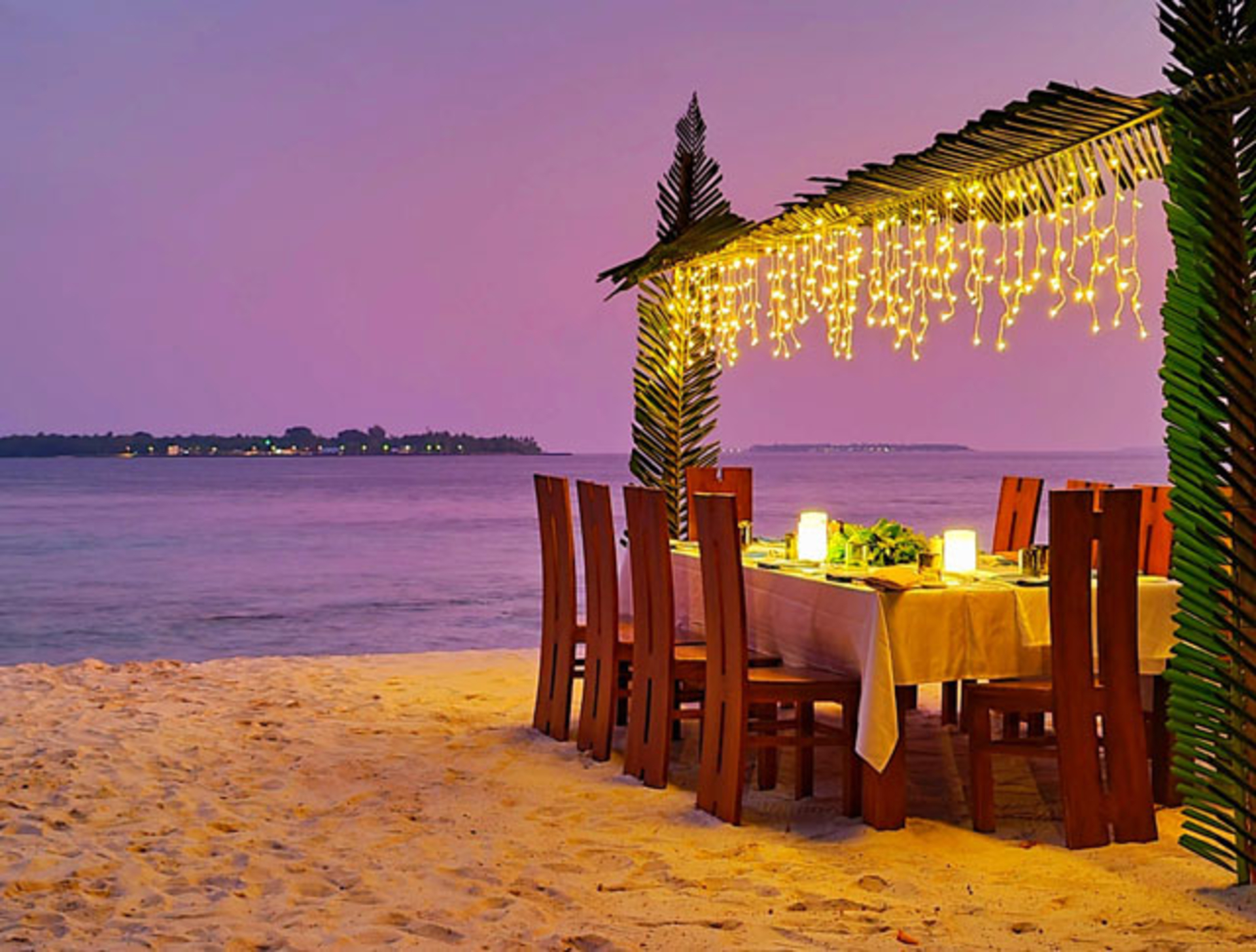 Beach dining at sunset