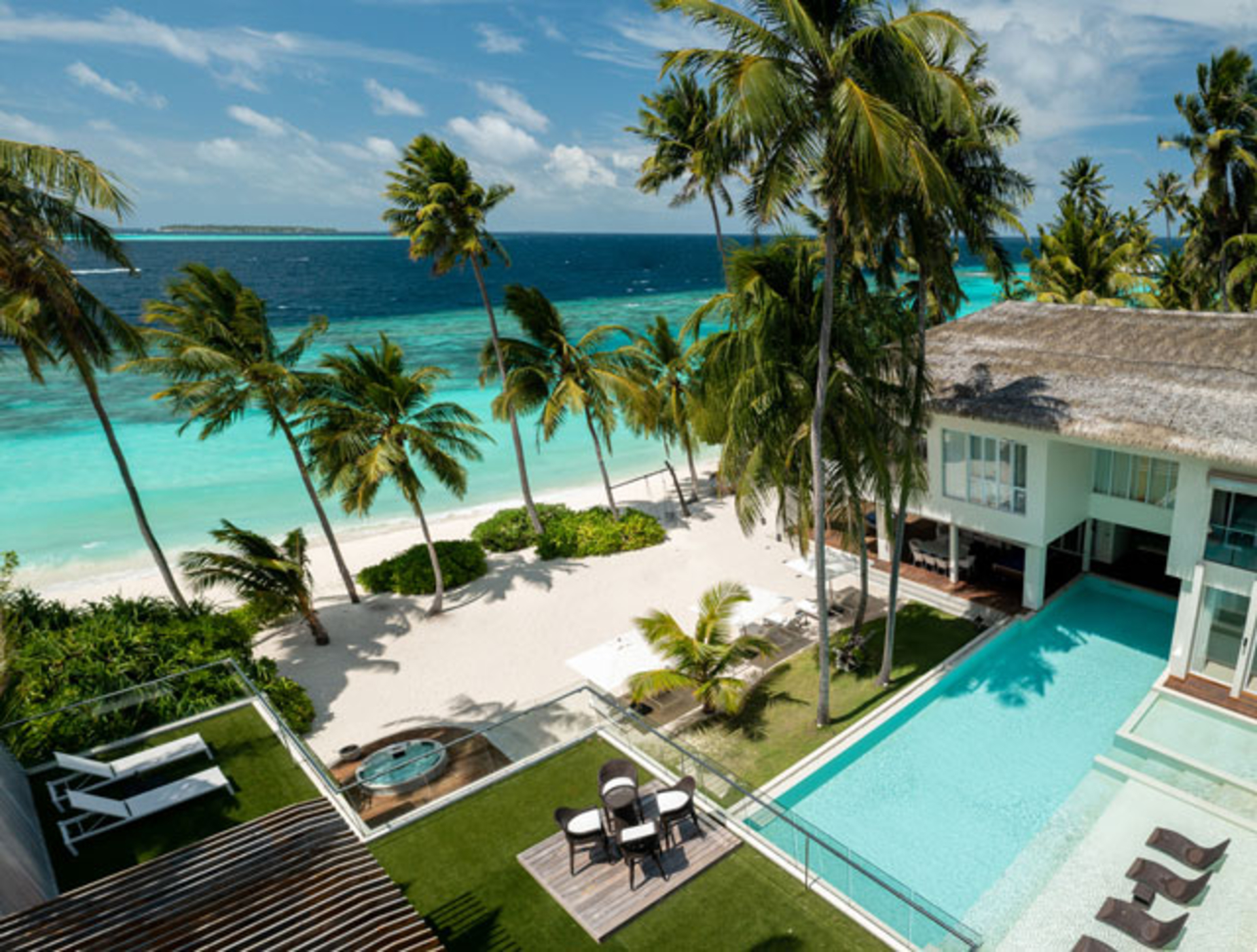 Aerial view of Villa Solara private island